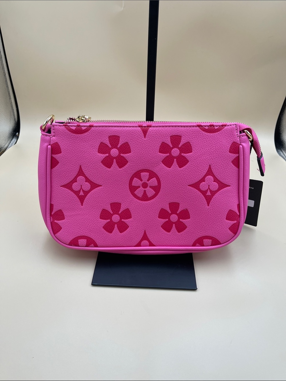 Bright Pink Mini Shoulder Bag with Floral Monogram